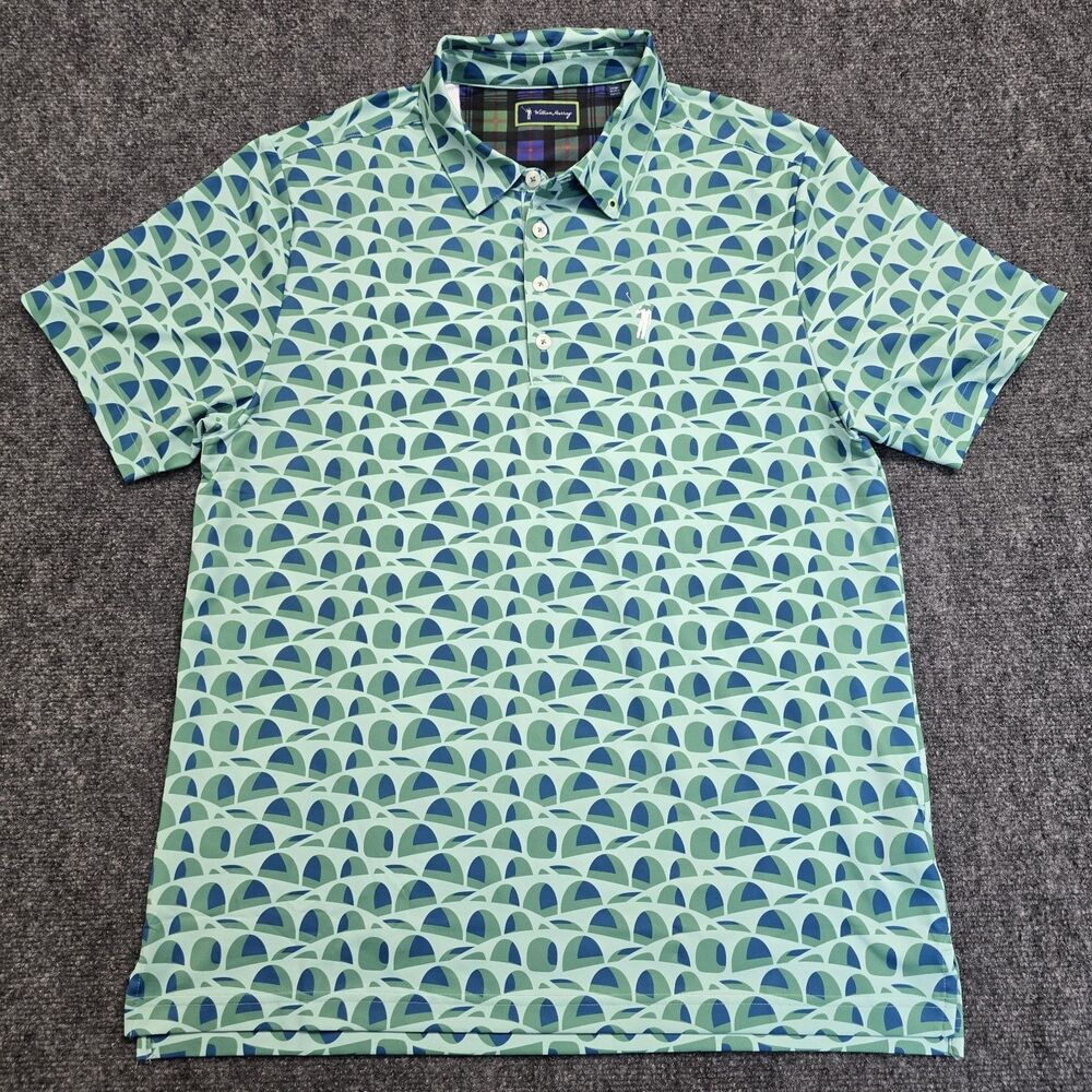 William Murray Golf Short Sleeve Green Geometric Polo Shirt Mens Sz L Stretch